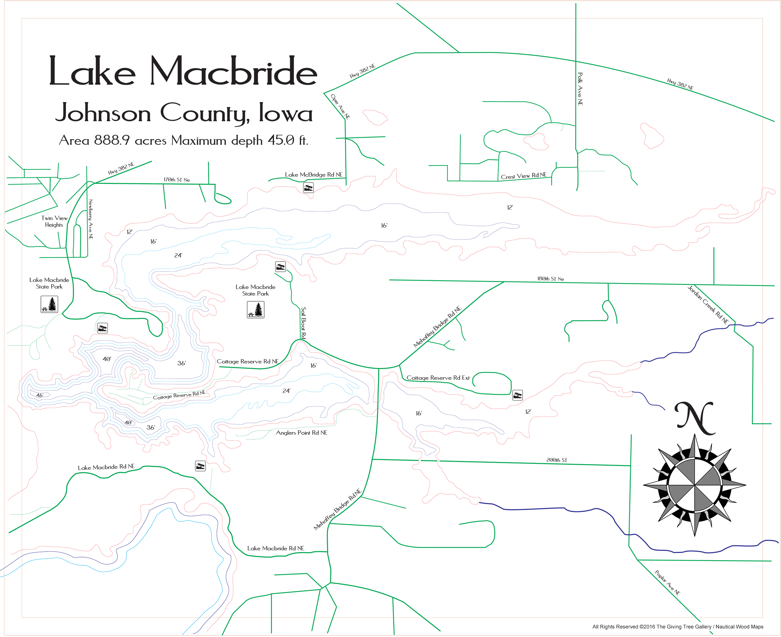 Lake MacBride Wooden Map Art | Topographic 3D Chart